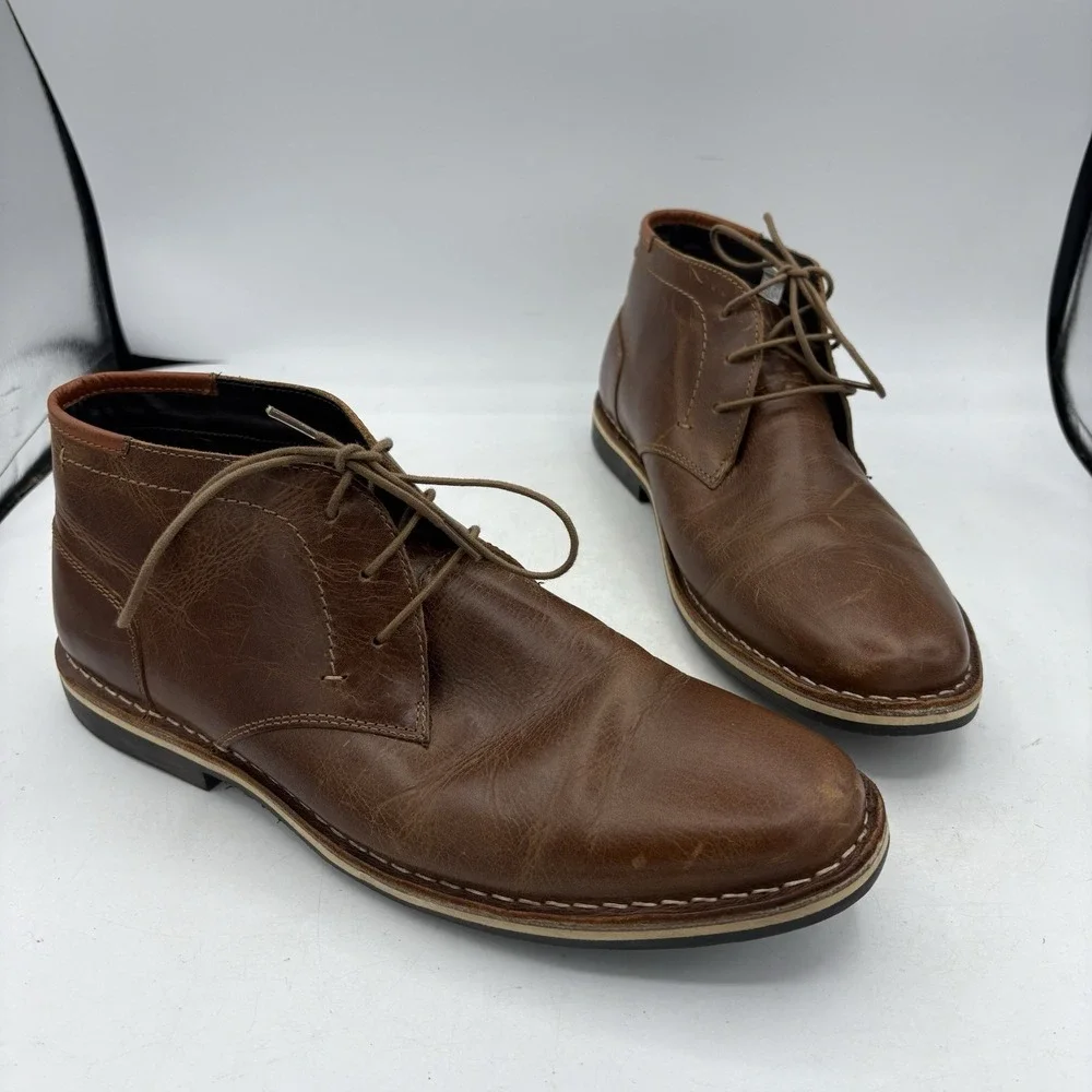 Steve Madden Chukka Boots Mens Size 9.5 Harken Cognac Leather Lace Up Brown